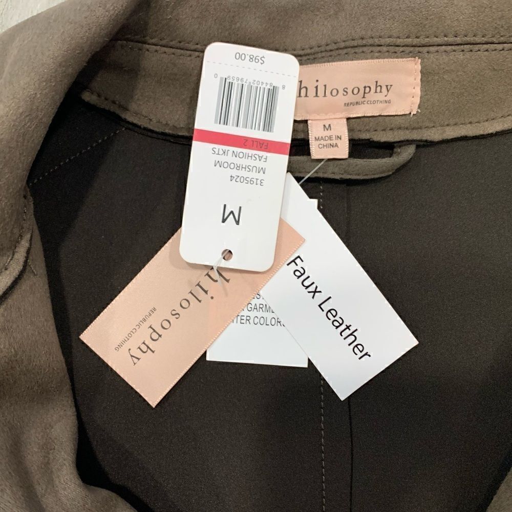 Nwt’s Philosophy Faux leather moto brown/ jacket mushroom fashion - Picture 5 of 14